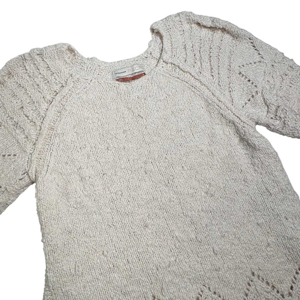 Anthropologie Pilcro Cream Knit Sweater Medium Textured Crochet‎ Trim